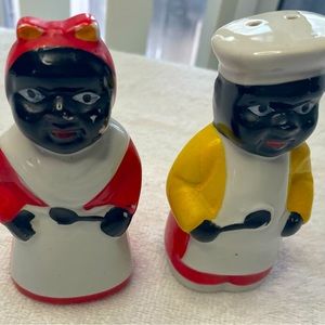 Black folk art salt and pepper shakers